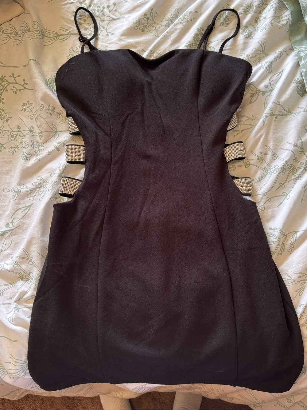 Windsor Black Mini Dress with Rhinestone Side Straps